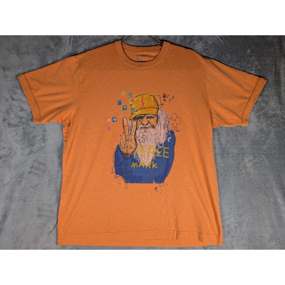 Go Slow Caravan Peace Mark Graphic T-Shirt Mens Large Orange Melange Japan NWT
